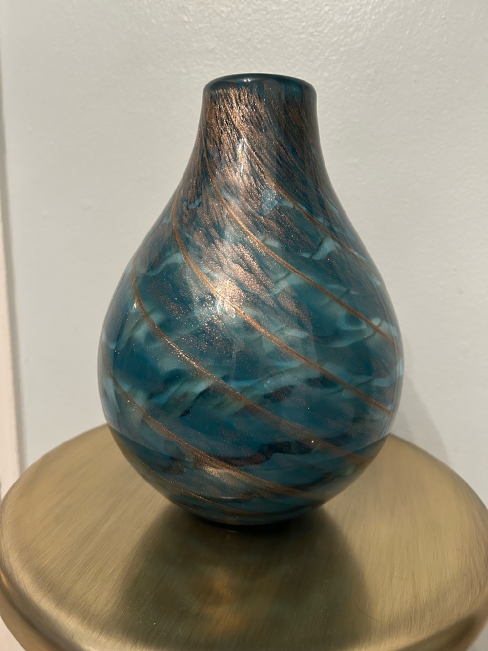 Teal and Gold Swirl Decorative Vase